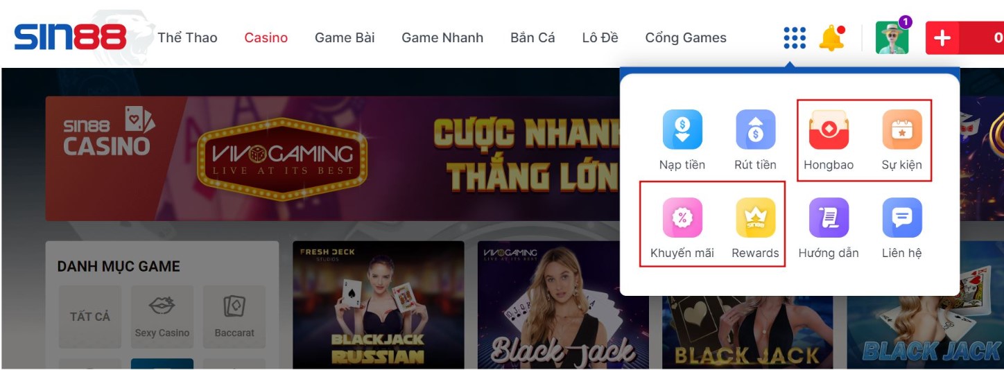 người chơi tận dụng khuyến mãi sin88 để tham gia chơi casino sin88